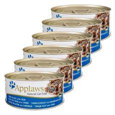 Applaws Cat - konzerva mačje hrane s tuninim filejem in rakovico, 6 x 70 g