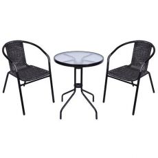 Balkonska garnitura ALESIA, črna/antracitna, miza 70x60 cm, 2x stoli 52x55x73 cm, jeklo