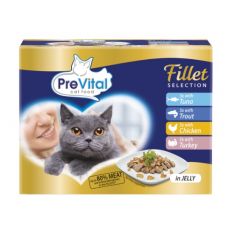 PreVital Fillet Selection vrečke tuna/postrv/piščanec/puran v želeju 12 x 85 g