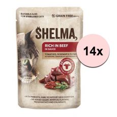 Shelma Cat vrečka govedina-paradižnik-zelišča v omaki 14 x 85 g