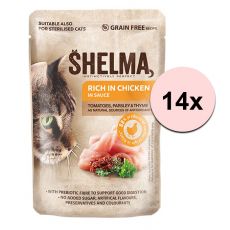 Shelma Cat vrečka piščanec-paradižnik-zelišča v omaki 14 x 85 g