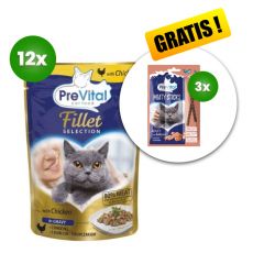 PreVital Fillet Selection vrečka piščanec v omaki 12 x 85 g + 3 x priboljšek BREZPLAČNO