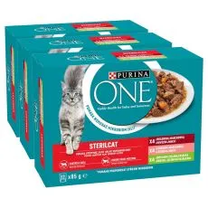 PURINA ONE STERILCAT vrečke &ndash; govedina, losos in puran v omaki 36 x 85 g