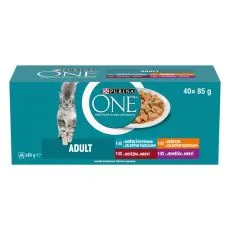 PURINA ONE ADULT Multipack pi&scaron;čanec, govedina, jagnjetina in puran ribe v omaki 40x85g