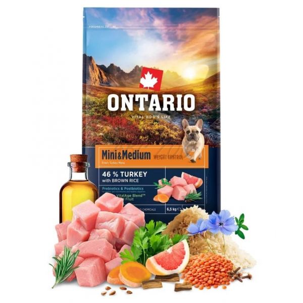 Ontario Mini & Medium Weight Control Turkey & Brown Rice 6,5 kg | ABC-ZOO