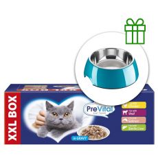 PreVital XXL BOX vrečke piščanec/teletina/losos/jetra v omaki 48 x 100 g + skleda BREZPLAČNO