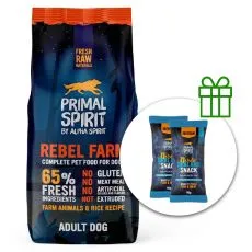 Primal Spirit Dog 65% Rebel Farm pi&scaron;čanec in ribe 12 kg + 2 x pribolj&scaron;ki BREZPLAČNO