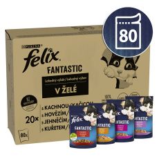 Vrečke FELIX Fantastic Multipack - z govedino, piščancem, raco in jagnjetino v želeju 80 x 85 g
