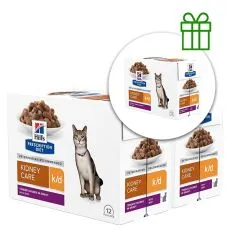 Hill's Prescription Diet k/d Nega ledvic vrečka za mačke z govedino 12 x 85 g, 2+1 ZADARMO