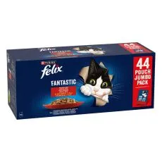 Vrečke FELIX Fantastic Multipack - z govedino, pi&scaron;čancem, raco in jagnjetino v želeju 44 x 85 g