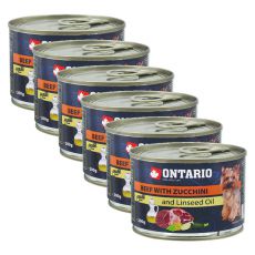 Konzerva pasje hrane ONTARIO z govedino, bučkami in lanenim oljem, 6 x 200g