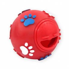 Vinilna žoga z odprtino za pasje priboljške – rdeča, 7,5 cm