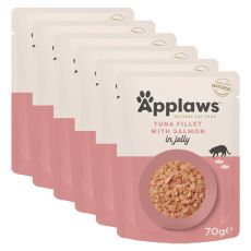 Vrečka z mačjo hrano APPLAWS, tuna in losos v želatini, 6 x 70 g