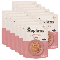 Vrečka z mačjo hrano APPLAWS, tuna in losos v želatini, 12 x 70g