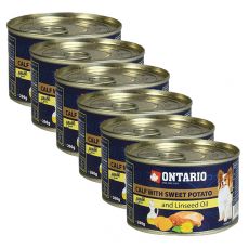 Konzerva pasje hrane ONTARIO s teletino, sladkim krompirjem in lanenim oljem – 6 x 200 g