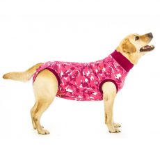 Pooperacijska obleka za psa XXXS kamuflažni vzorec v roza barvi