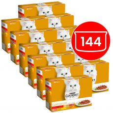Mačja hrana v konzervah Gourmet GOLD – mesni koščki v omaki, 144 x 85 g