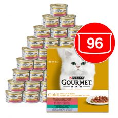 Mačja hrana v konzervah GOURMET GOLD – mix mesni koščki v omaki 96 x 85g