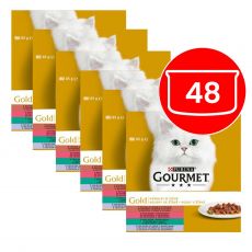 Mačja hrana v konzervah GOURMET GOLD – mix mesni koščki v omaki 48 x 85g