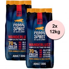 Primal Spirit Dog 70% Wanderlust – piščanec in losos 2 x 12kg