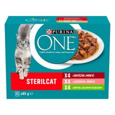 PURINA ONE STERILCAT vrečke – govedina, losos in puran v omaki 12 x 85 g
