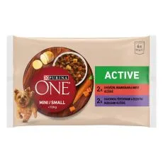 PURINA ONE MINI Dog Active Govedina in raca v soku 4 x 85 g