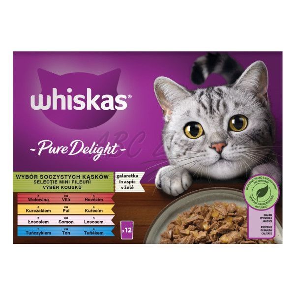 Whiskas vrečke Pure Delight mešani izbor v želeju 4x(12x85g) + skleda